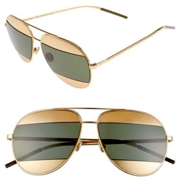 Christian Dior Split 1 Aviator Sun Glasses Shades 00085 Made In Italy Gold Green - Picture 1 of 12